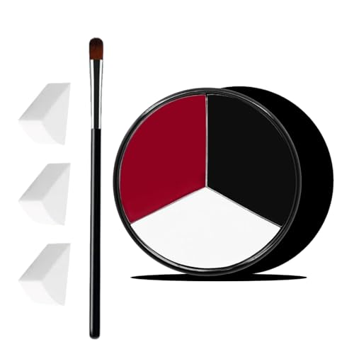VPCRT6 Halloween Face Paint Kit White Black Red 3PCS Sponge & Brush - Variation 1