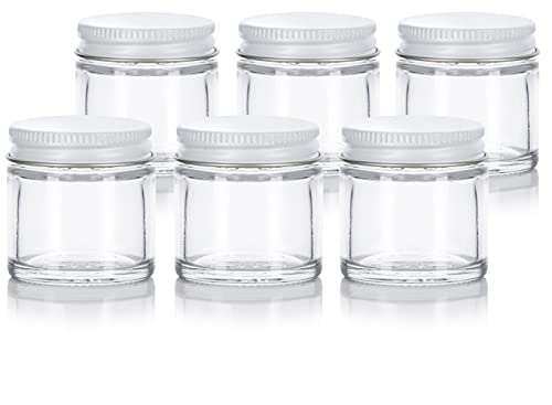 6-Pack 1 oz Clear Glass Jars with Airtight White Metal Lids