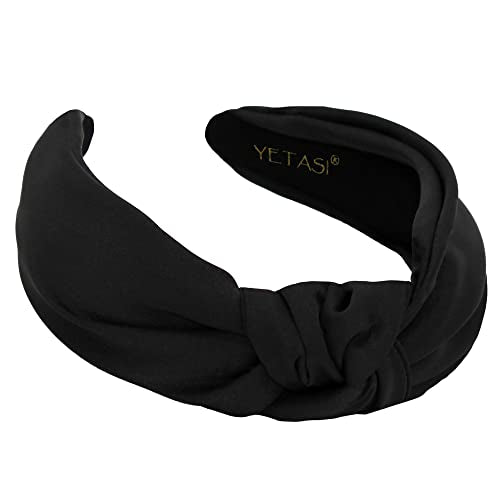 Elegant Black Satin Knotted Headband for Women - Non-Slip Silk Design