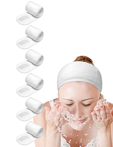 EUICAE White Spa Headbands 6-Pack Non-Slip Washable Hair & Face Coverings