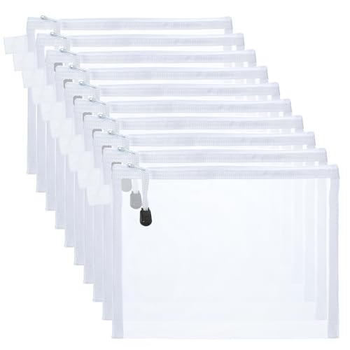 OZY A5 White Nylon Mesh Zipper Organizer Bags 10-Pack for Travel & Office