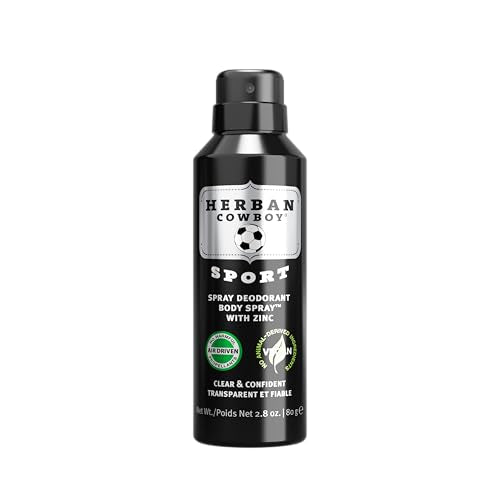 Herban Cowboy Men's Dry Spray Deodorant Sport 2.8 oz Vegan, Paraben-Free, No Phthalates