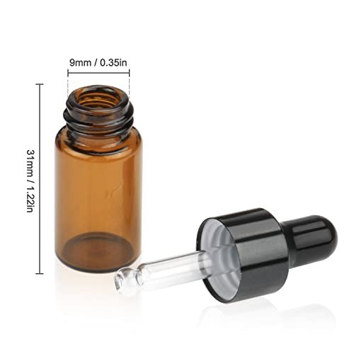 Pack of 100 - 3ml Amber Glass Dropper Bottles with Pipettes
