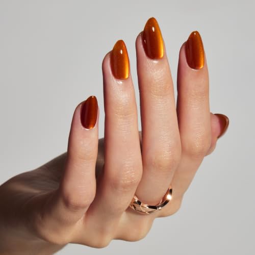 LAMIMOSA 32 Pcs Short Almond Press-On Nails - Amber Gel Fake Nails Kit