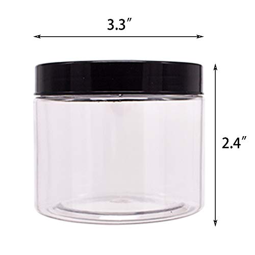 zmybcpack 12 Pack 8 oz Clear Plastic Storage Jars with Black Lids, Food Safe, Airtight, Includes Labels & Spatula
