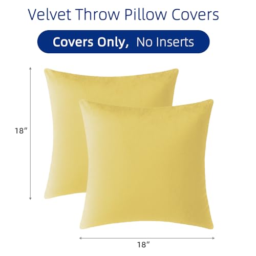 Yellow Velvet Throw Pillow Covers Set of 2 | 18x18 Inch Decorative Cushions