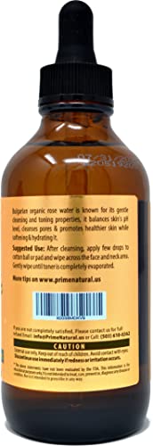 PRIME NATURAL Organic Rose Water Spray - Hydrating Facial Toner & Hair Mist, 4oz