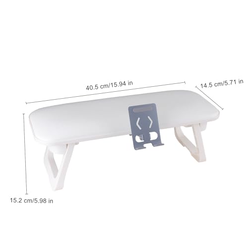 Foldable Manicure Arm Rest with Phone Holder & Table Mat - White PU Leather