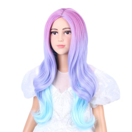 Ombre Rainbow Wig for Kids - 22" Colorful Curly Synthetic Hair