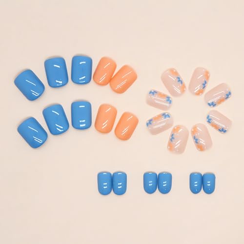 Square Flower Press On Nails - 24 Pcs Acrylic Full Cover Set