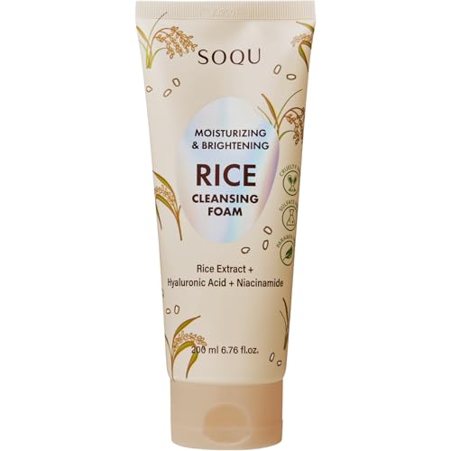 SOQU Rice Foam Cleanser with Niacinamide & Hyaluronic Acid – Hydrating Korean Face Wash 200ml