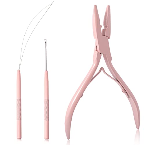 NEWISHTOOL Pink Micro Links Hair Extensions Kit with Pliers
