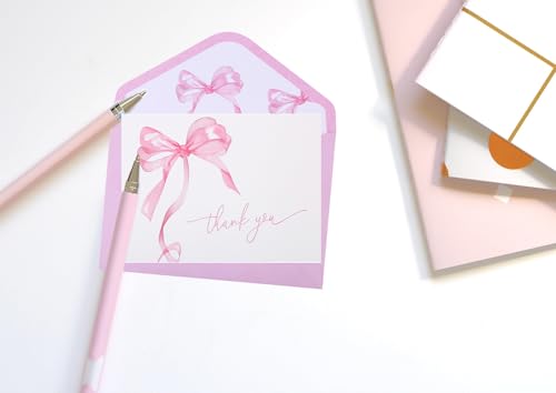 30-Pack Pink Bow Thank You Cards with Envelopes & Stickers