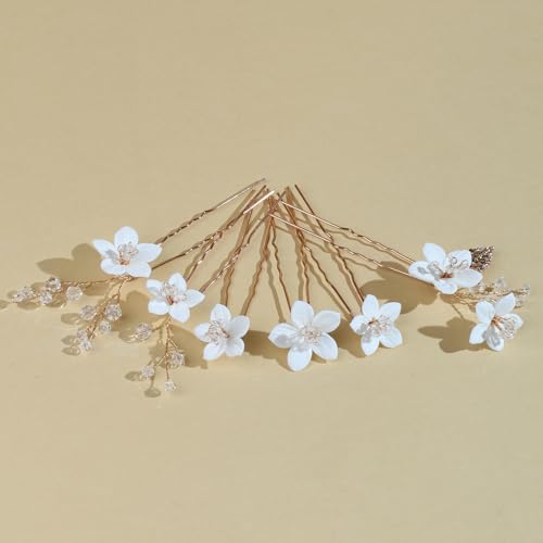 Handmade Pearl Bridal Hair Pins Set-G-Gold - 6pcs Floral Clips