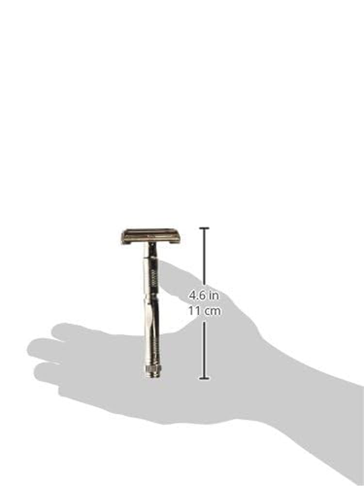 Parker, 90R Nickel Plated Long Handle Butterfly Open Double Edge Safety Razor for Men, 5 Parker Premium Platinum Double Edge Razor Blades Included