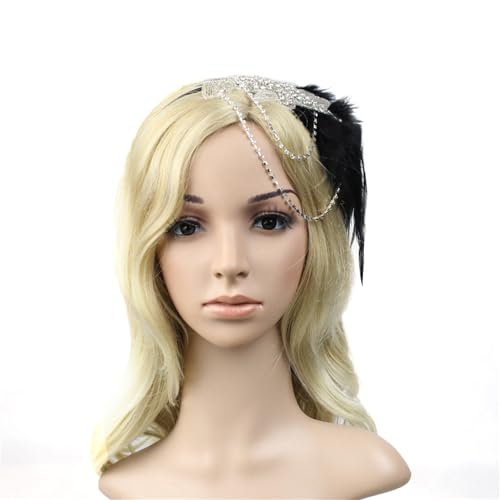 1920s Flapper Headband with Feathers - C62 Black Vintage Accessory