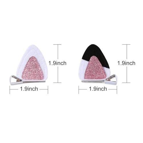 Glitter Cat Ear Hair Clips for Women - Pink & White Barrettes