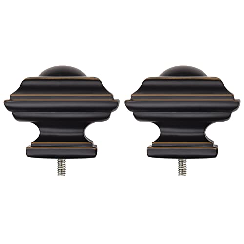 KAMANINA Square Curtain Rod Finials - Set of 2 Black, 1.875"