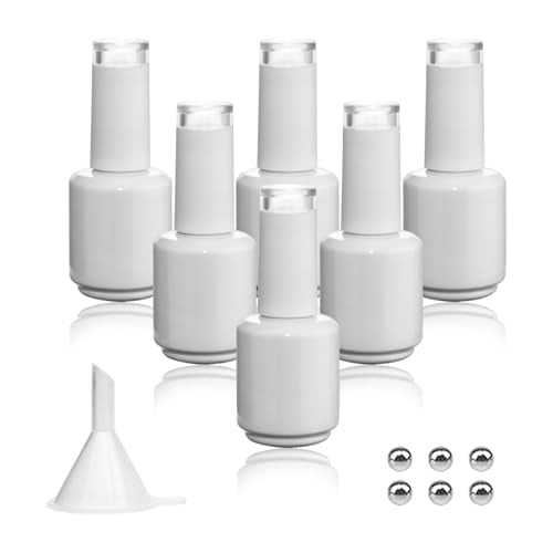 15ML Opaque Nail Polish Bottles with Brush & Funnel - Pack of 6