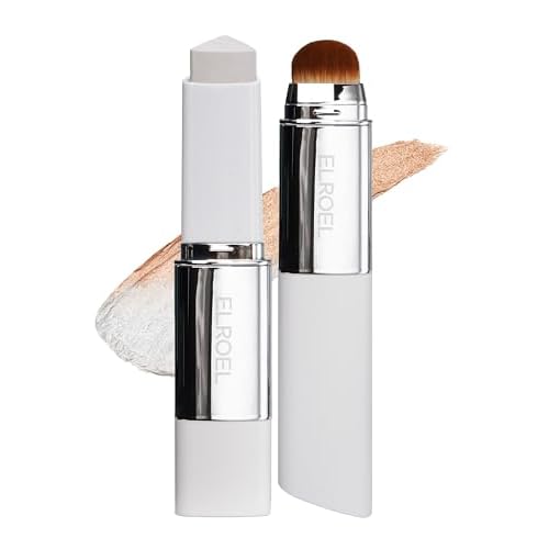 ELROEL Blanc Cover Cream Stick V White - Korean Color-Changing Foundation Stick with Volufiline - Medium to Full Coverage Dewy Finish Base Makeup - Dual-Ended with Detachable Brush (202 Natural)