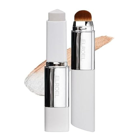 ELROEL Blanc Cover Cream Stick V White - Korean Color-Changing Foundation Stick with Volufiline - Medium to Full Coverage Dewy Finish Base Makeup - Dual-Ended with Detachable Brush (202 Natural)