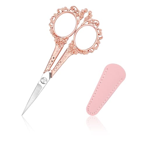 Professional Mini Scissors for Eyebrows & Facial Hair - Gold Pink