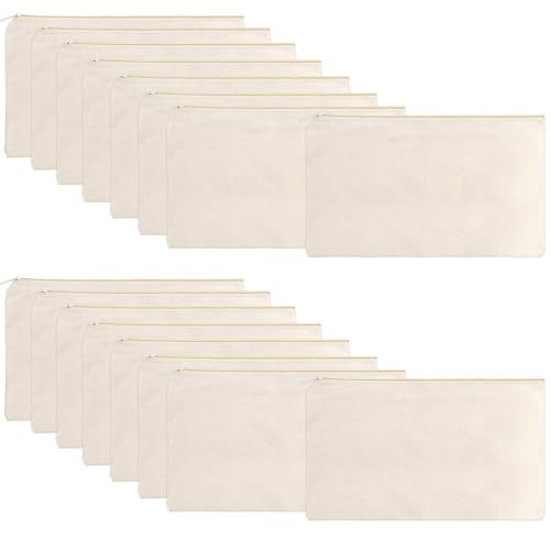 16-Pack Canvas Zipper Pouches - Multi-Purpose Cosmetic, Makeup, and Organizer Bags