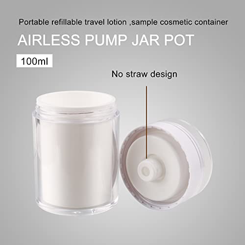 2 Pack 3.4 oz Airless Pump Jar - Vacuum Refillable Lotion Container