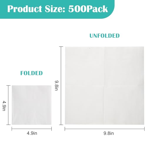 500 Disposable White Cocktail Napkins - 2 Ply, 4.9" x 4.9"