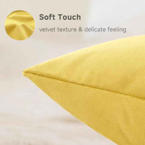 Yellow Velvet Throw Pillow Covers Set of 2 | 18x18 Inch Decorative Cushions