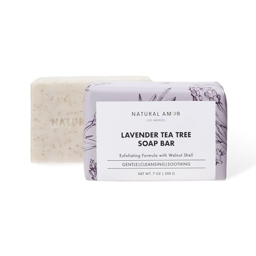 Lavender Tea Tree Soap Bar - Natural Exfoliating Body Soap 7oz - Vegan, Long-Lasting Triple Milled for Men & Women