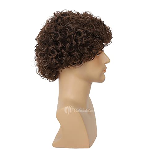Tseses Short Curly Afro Wig for Men, Adjustable Synthetic Hair Cosplay