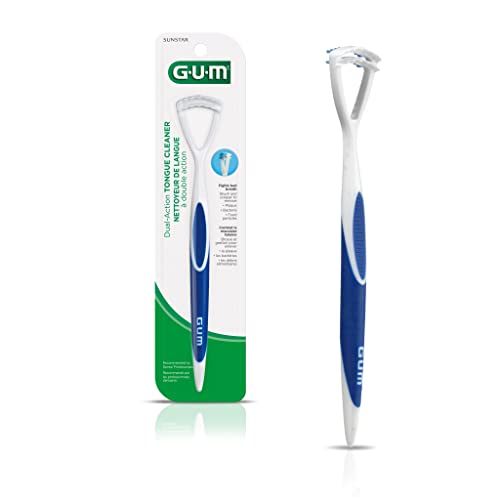 GUM Dual Action Tongue Cleaner Brush & Scraper for Fresh Breath