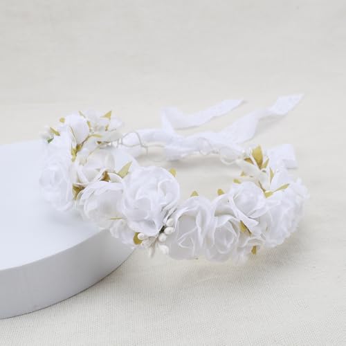 White Flower Crown for Girls - Wedding Headband for Kids