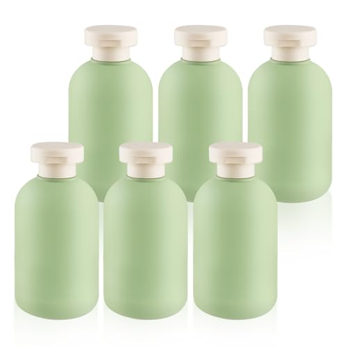 Green Refillable Travel Shampoo Bottles - 6 Pack 6.7 oz with Flip Caps