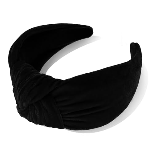YISSION Black Velvet Knotted Headbands for Women Non Slip Wide Hair Accessory