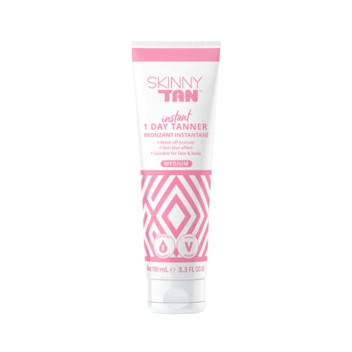 SkinnyTan 1-Day Instant Self Tanning Lotion for Face & Body - Hydrating, Quick-Dry, Medium Shade, 3.3 oz