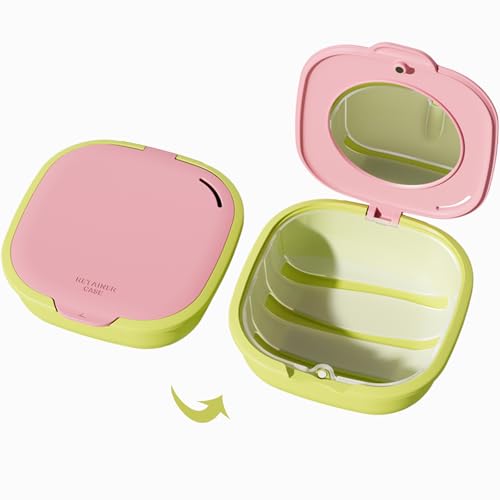 PUINVI Green Retainer Case with Mirror, Vent Holes & Magnetic Closure