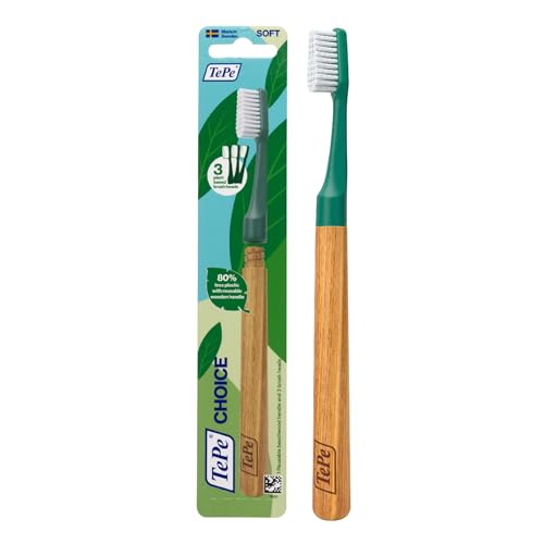 TePe Choice Soft-Bristle Toothbrush with 3 Replaceable Heads - Green