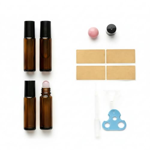 Pink Amber 10ml Refillable Essential Oil Roller Bottles with Jade Rollers - Leak-Proof Travel Set