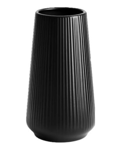 Modern Black Ceramic Vase - Ribbed Fluted Design for Home Decor