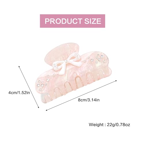 Pink Bow Claw Clip for Women - Non-Slip Rhinestone Hair Accessory
