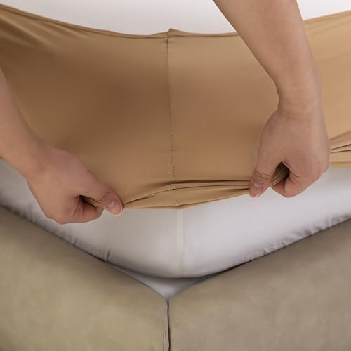 Queen Size Stretchy Box Spring Cover - Jersey Knit Bed Skirt in Camel
