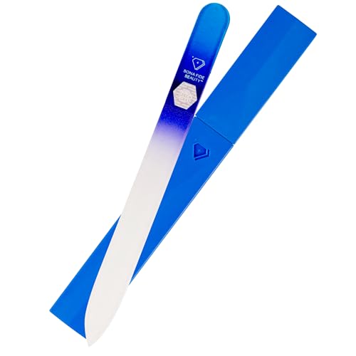 Bona Fide Beauty Glass Nail File with Case - Aqua Cobalt, Made in Czech