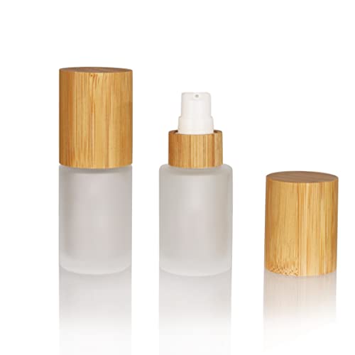 COSIDEA 30ml Frosted Glass Bottles with Bamboo Lotion Pump - 6 Pack