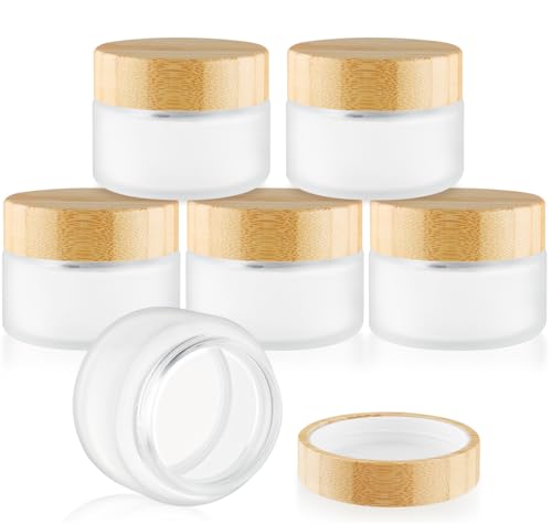 100ml Frosted Glass Bamboo Jars with Lid - 6 Pack for Cosmetics