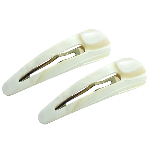 French Amie 2.75 Inch Ivory Snap Hair Clips, Handmade Cellulose Acetate