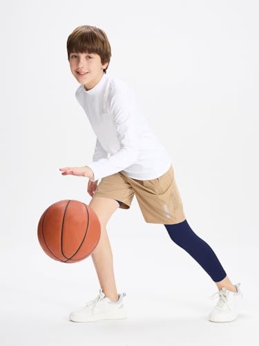 DEVOROPA Youth Boys Compression Pants for Basketball Soccer Medium Navy 3/4 Leggings