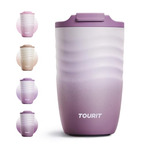 TOURIT 12 oz Travel Coffee Mug - Insulated Stainless Steel Tumbler with Anti-Slip Grip & Leak-Proof Lid, Mist Purple