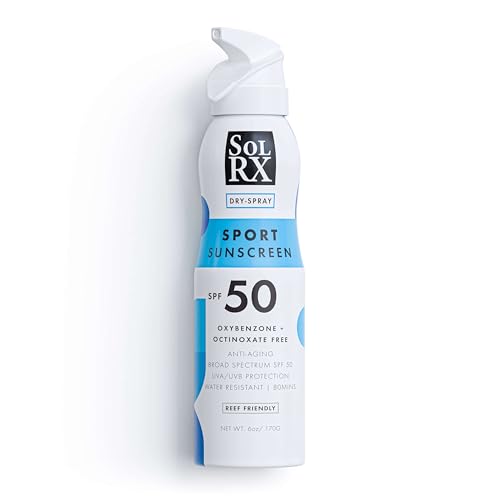 SolRX SPORT SPF 50 Sunscreen Spray 6oz - Reef Friendly, Water & Sweat Resistant, Face & Body